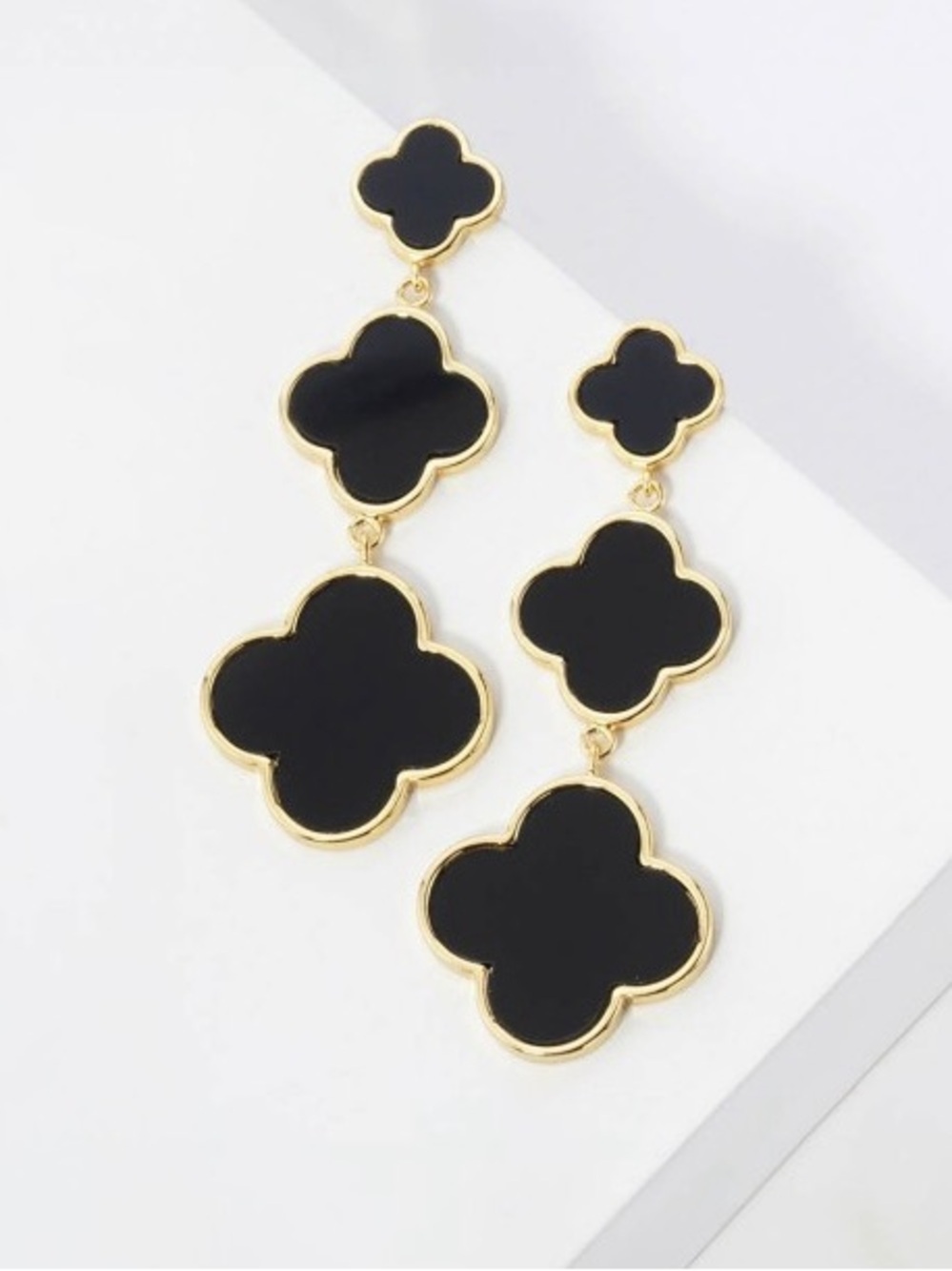 Gold Dipped Triple Clover Drop Earrings (8516)